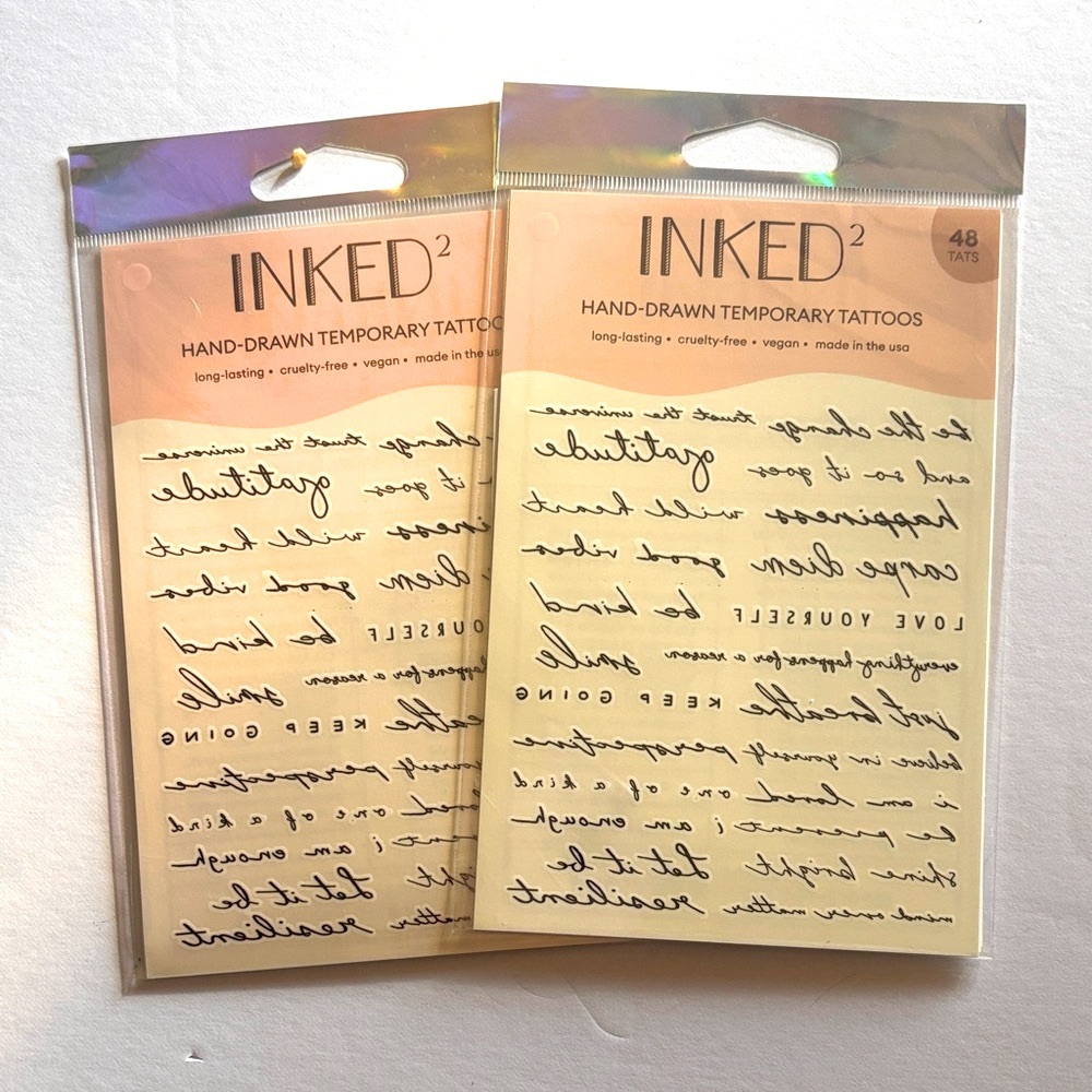 Inked 2 | Hand-Drawn Temporary Tattoos| 48 Count Sheets | Love Life Positivity 2 - Picture 2 of 7